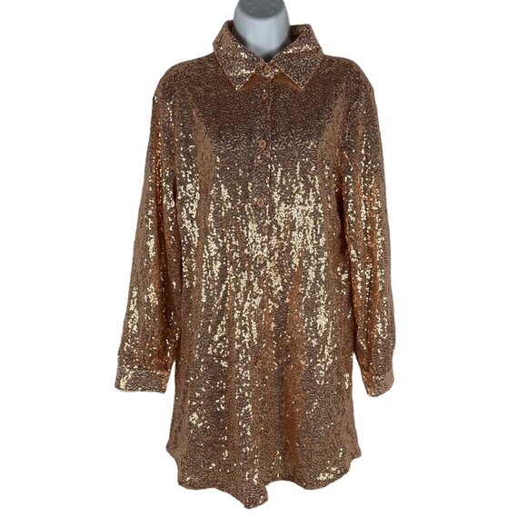 Blue b Womens Rose Gold Sequin Long Sleeve Button-Up Shirt Size S - Picture 1 of 7